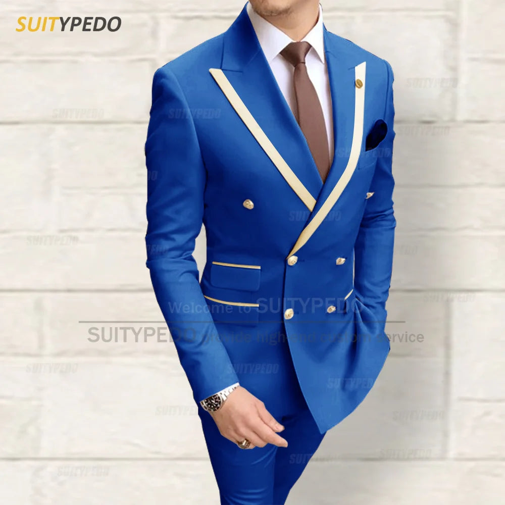 Fashion Men Red Suit Sets Wedding Party Custom Groomsman Elegant Outfits Birthday Banquet Male Stylish Blazer Pants 2 Pieces