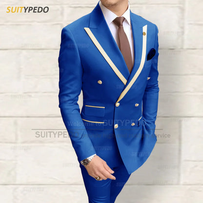 Fashion Men Red Suit Sets Wedding Party Custom Groomsman Elegant Outfits Birthday Banquet Male Stylish Blazer Pants 2 Pieces