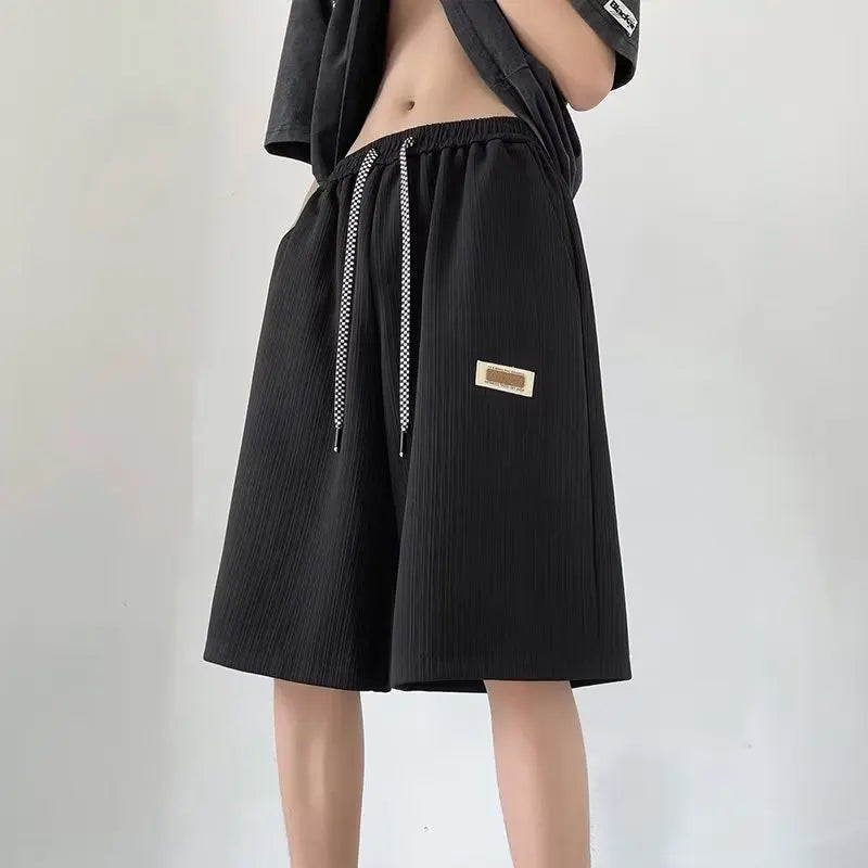 Men's Ribbed Lounge Shorts Checkered Drawstring Casual Summer Pants 2026