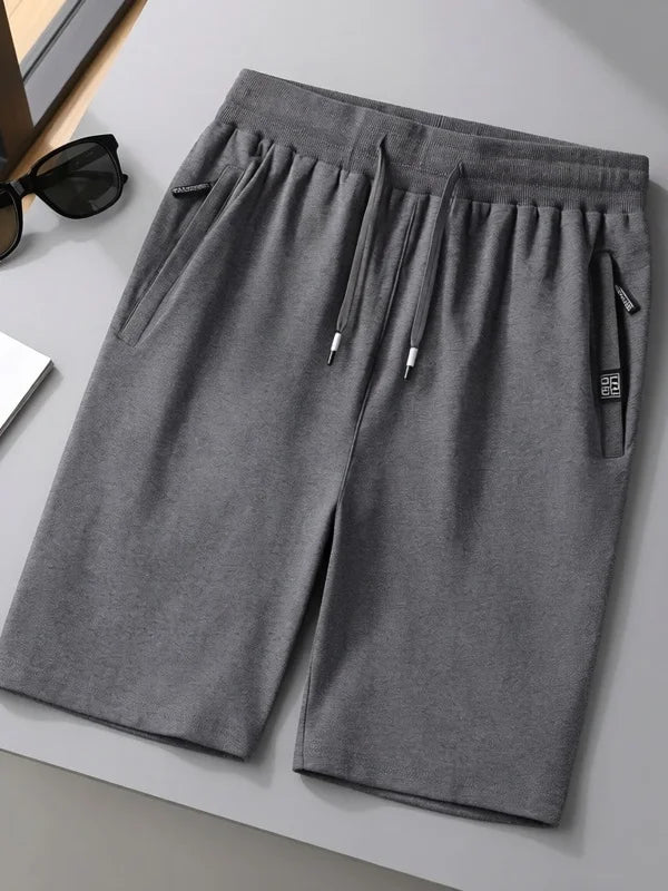 Black Sports Casual Shorts Men Summer Thin Pure Cotton Straight Leg mid Waist Drawstring Five Pocket Zipper Pants