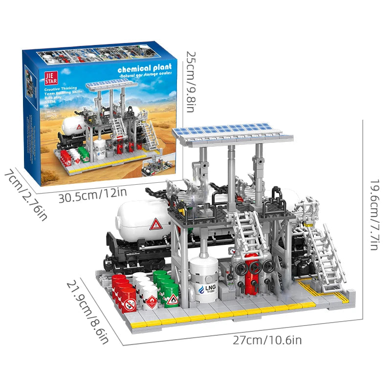 City Street View Building Blocks Natural Gas Storage Center Laboratory Transport Station 3 In 1 Assembly Model Bricks Adult Gift