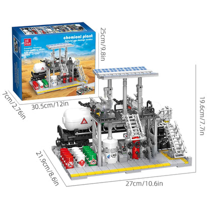 City Street View Building Blocks Natural Gas Storage Center Laboratory Transport Station 3 In 1 Assembly Model Bricks Adult Gift