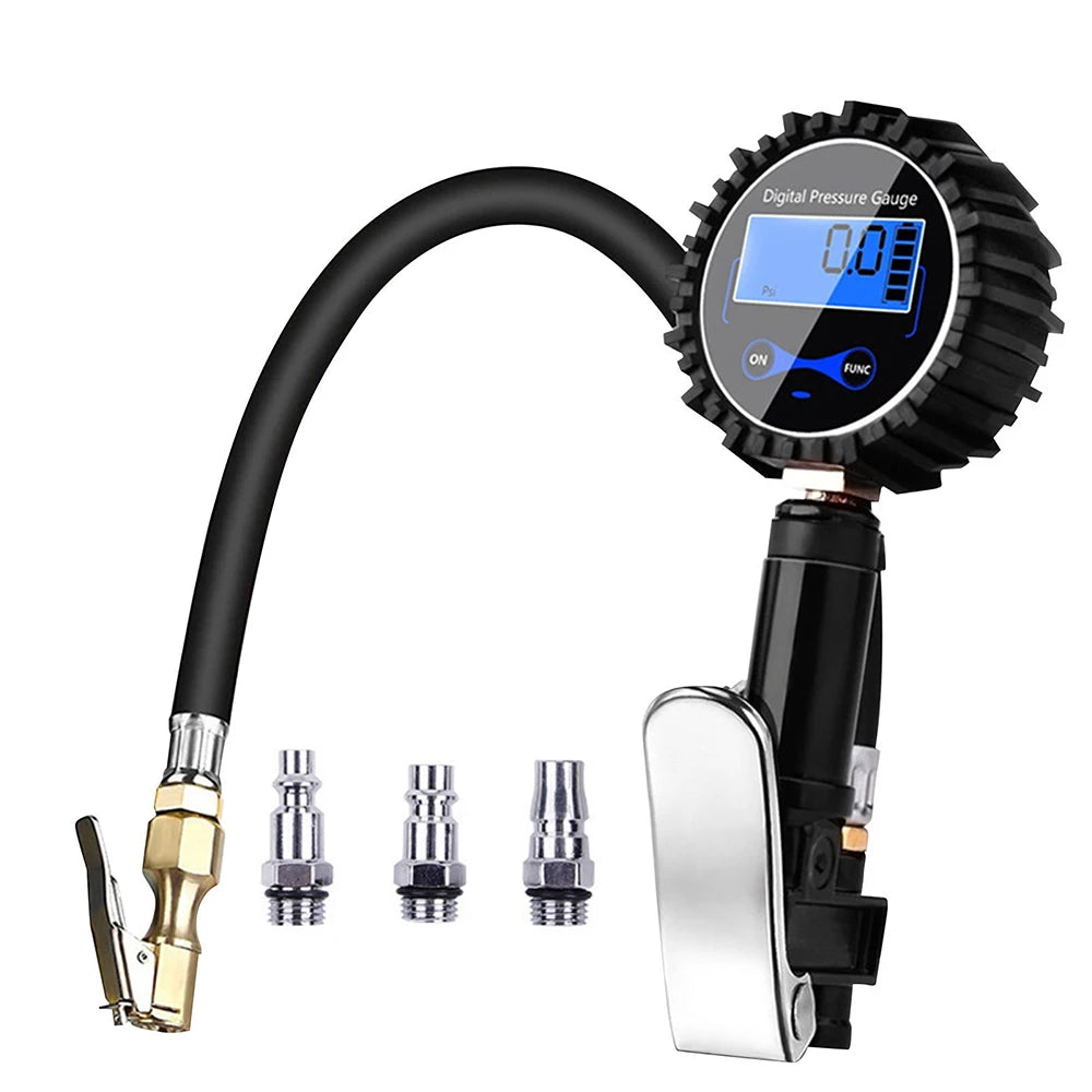 250PSI Digital Tire Pressure Inflator Gauge Aluminum Alloy Tire Pressure Gauge Air Line Clip-on Tyre for Motorcycle Bicycle Auto