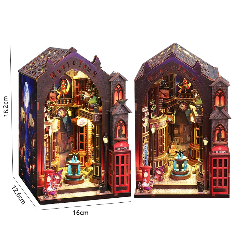 Magical DIY Book Nook Kits Miniature Doll House With LED Light 3D Puzzles Building Wooden Bookshelf Bookend Toy For Adults Gifts