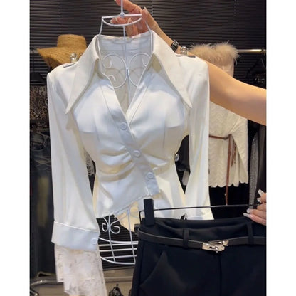 Elegant V-Neck Long Sleeve Women's Shirt Inner Wear Top Stylish Design Autumn Winter Polished Personality Soft Temperament