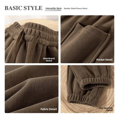 Café Brown Double-Sided Fleece Thickened Casual Sweatpants American Heavyweight Cuffed Pants Warm Sports Trousers for Men Aut...