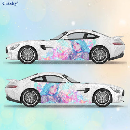 2pcs Neon Color Cat Girl Stickers, Suitable for Cars and Trucks, Durable, Fade-resistant, Install and Remove Car Vinyl Wrap