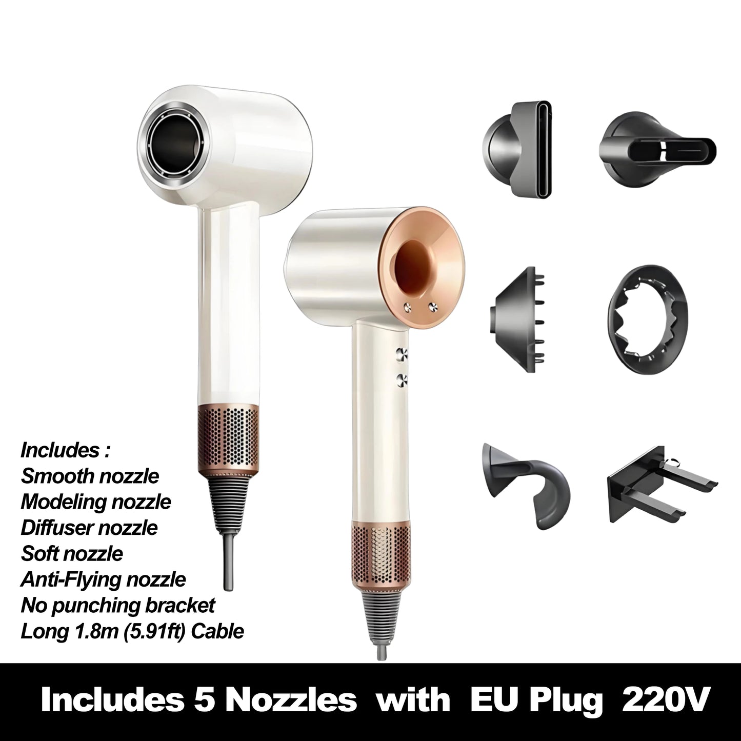 High-Speed Hair Dryer with 10M Negative Ions, Collagen, Intelligent Constant Temperature & Multi-Settings