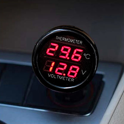 2 IN 1 12V 24V Car Voltmeter Thermometer Cigarette Lighter Car Battery Monitor LED Digital Dual Display For Cars Trucks RVs Boat