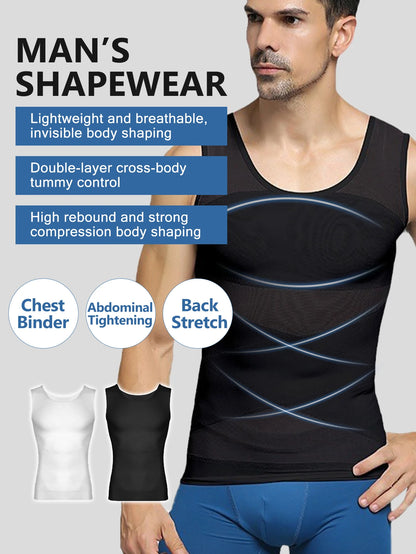 Men's Post-Surgery Shaping Bodysuit Upper Body Tummy Control Abdominal Shaping Top for Recovery