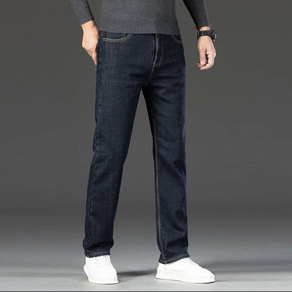 Men Autumn Winter Fleece Lined Thickened Jeans Male Warm Fashion Loose Straight Denim Pants High-Waisted Casual Trousers