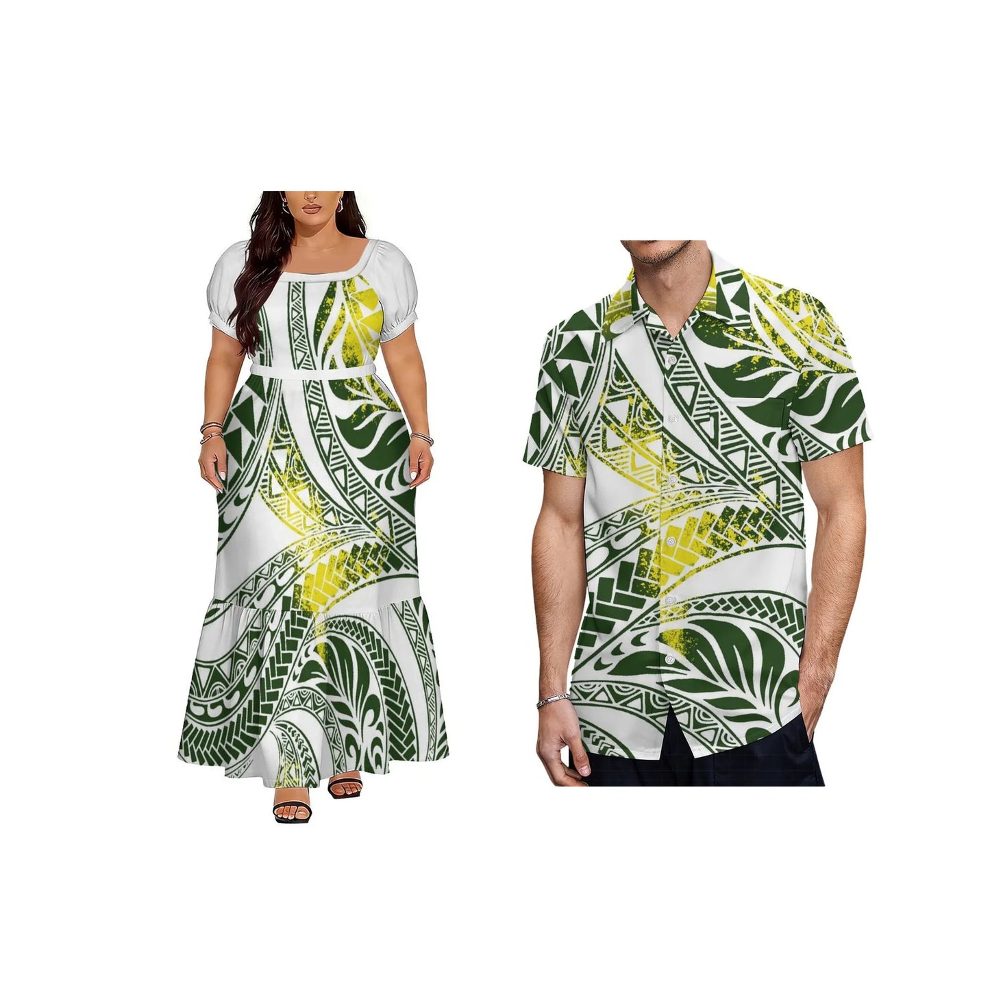 Big Size Polynesian Design Ladies Long Dress Hawaii Short Sleeve Square Collar Evening Dress Drop Shipping