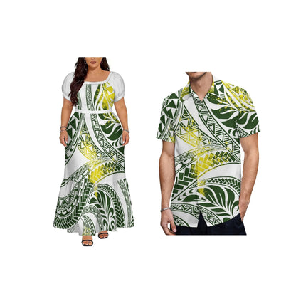 Big Size Polynesian Design Ladies Long Dress Hawaii Short Sleeve Square Collar Evening Dress Drop Shipping