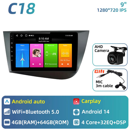 Carplay For Seat Leon 2 MK 2 2005 - 2012 Car Radio Car Multimedia Player Android Auto GPS Navigation Head Unit Stereo 2 Din 4G