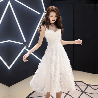 Elegant White Feather Evening Dress Hanging Neckline Engagement Birthday Adult Ceremony Ultra Fairy High End Long Skirt