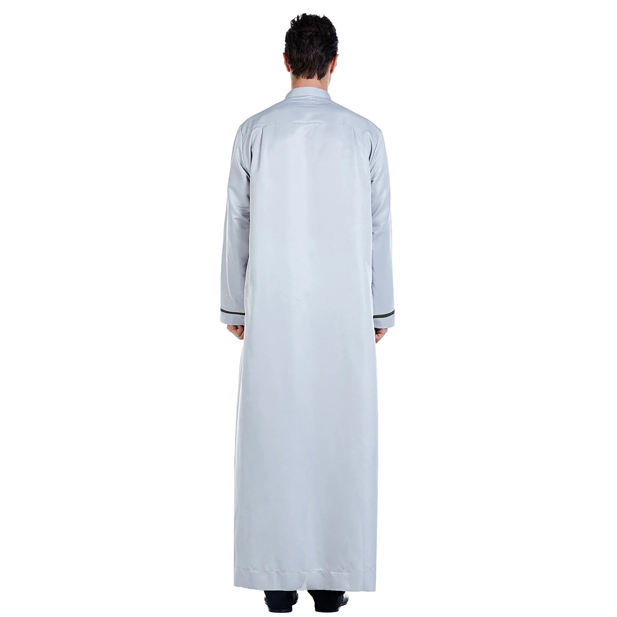 TH818 Men's Muslim Middle Eastern Men Long Sleeves Stand Collar Color-matching Button Robe Ramadan Eid Jubba Thobe