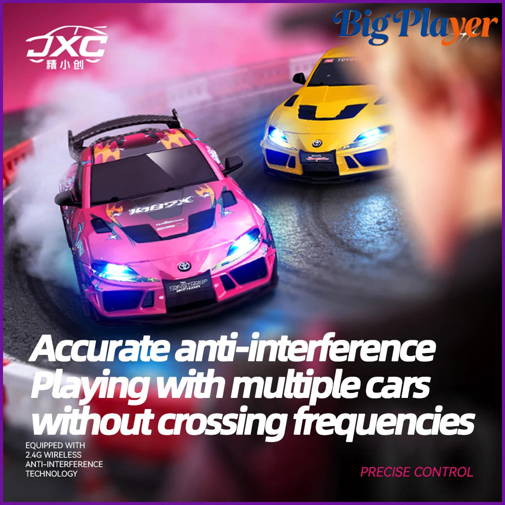 JXC 1:43 Mini 4WD RC Drift Car Supra SP4301 2.4GHz Remote Control with Gyroscope Adjustable Speed Cool LED Light Toy Gift