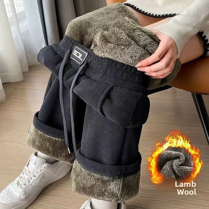 Women's Fleece Lined Thick Wide Leg Pants Loose Straight Cut Autumn Winter New Style plus Size Elegant Warm Casual Trousers