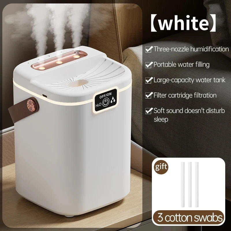 Portable Large Capacity Humidifier | 3 Nozzles High Mist USB Humidifier with Night Light for Bedroom Desk