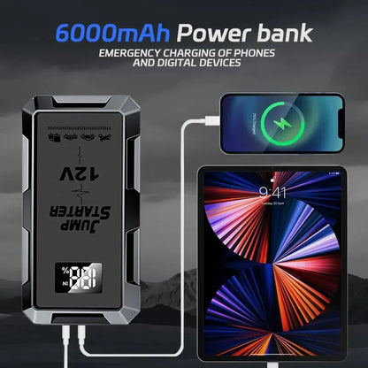 Wireless Charging Car Jump Starter with Portable Power Bank - 12V Emergency Auto Battery Booster