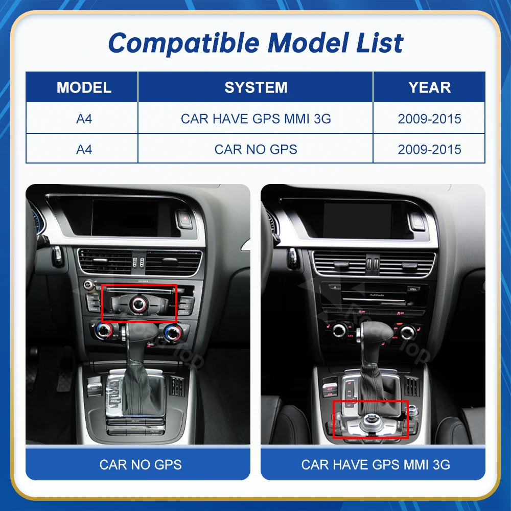 CN Road Top 8.9 12.3'' Touch Screen Multimedia Player Andriod Auto Link For Audi A4 S4 B8 2009-2015 GPS Carplay Display Car Play