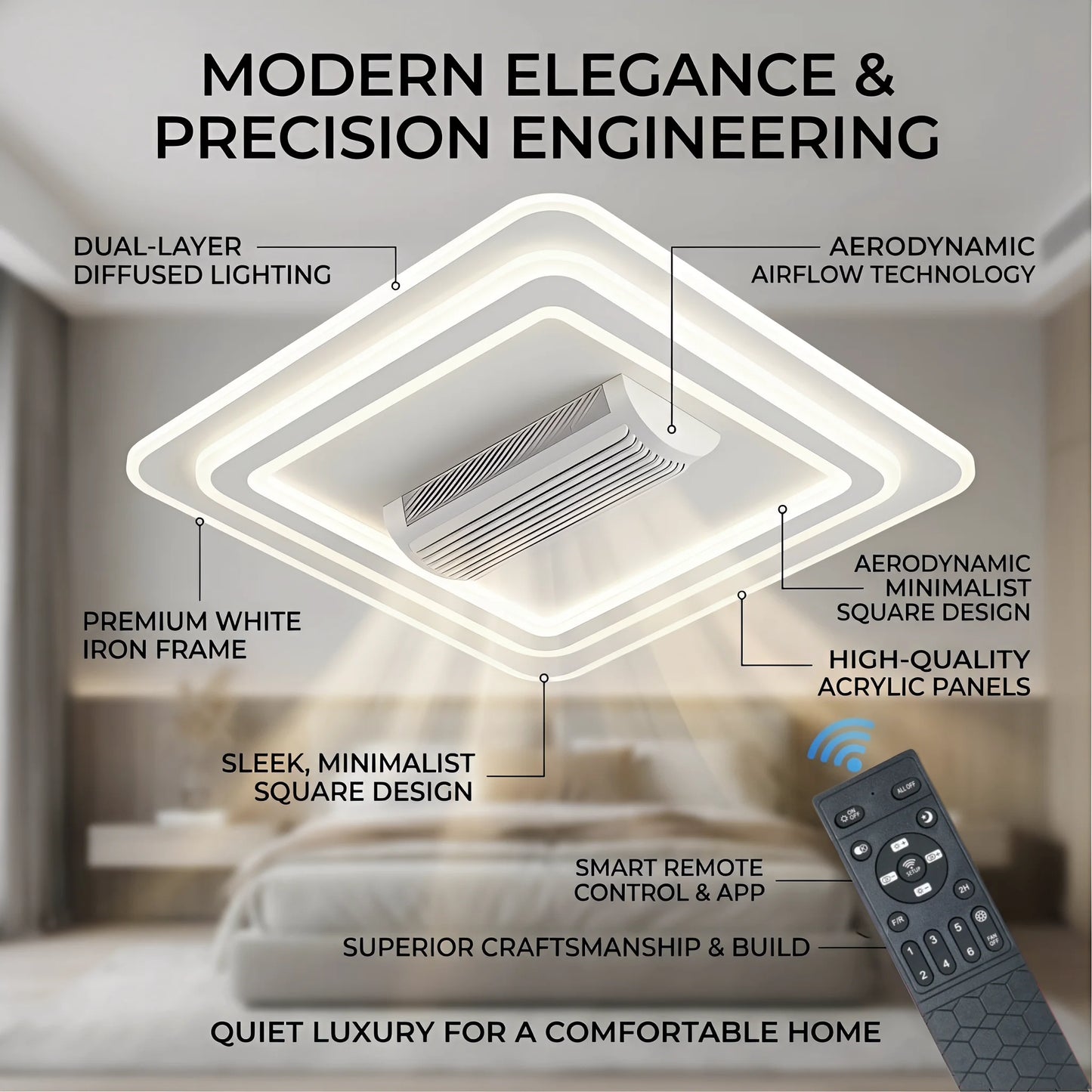 Modern Bladeless Ceiling Fan Light 6 Speed Dimmable LED Invisible Fan Lamp Living Room Bedroom Kids Room Chandelier Home Decor