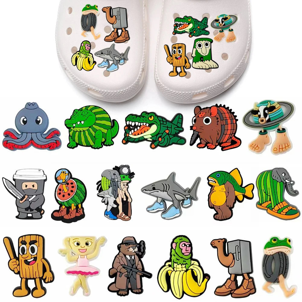 21-100pcs Italian Brainrot Funny Shoes Charms Bubble Slides Clog Sandals Shoe Accessories Decoration Buckle for Kids Party Gifts