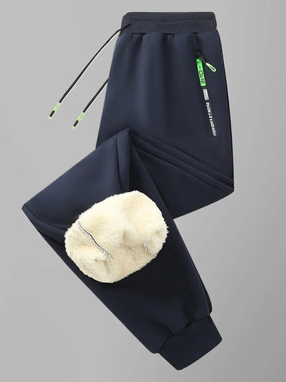 Winter Mens Sweatpants EU Size Thick Warm Fleece Lined Loose Joggers Sportswear Zip Pockets Casual Outdoor Track Pants Plus Size