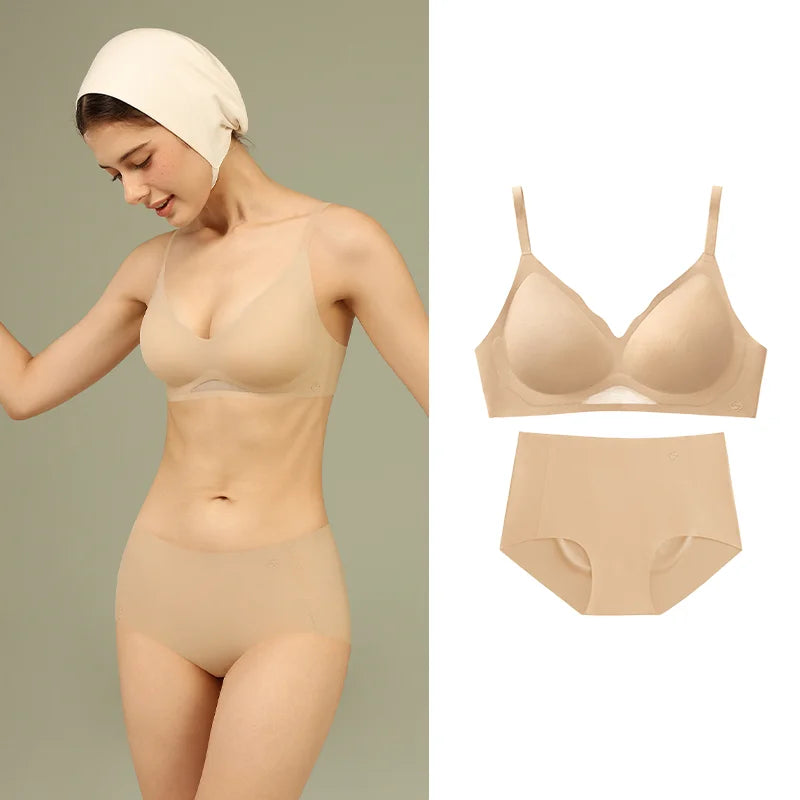 SUJIIN Bra Sets for Women Sexy Two Piece Lingerie Push Up Seamless Wireless Smooth Breathable Bra and Panty Brief Set MX225+N176
