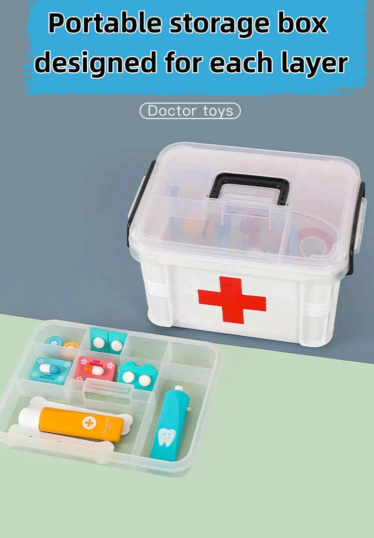 Wooden doctor play house toy set simulation stethoscope injection play enlightenment role-playing game interactive toy