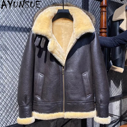 AYUNSUE Natural Real Sheepskin Fur Coat 2024 Winter Jacket Mens Fur Jackets Coats Fashion Genuine Leather Jacket Men Clothing