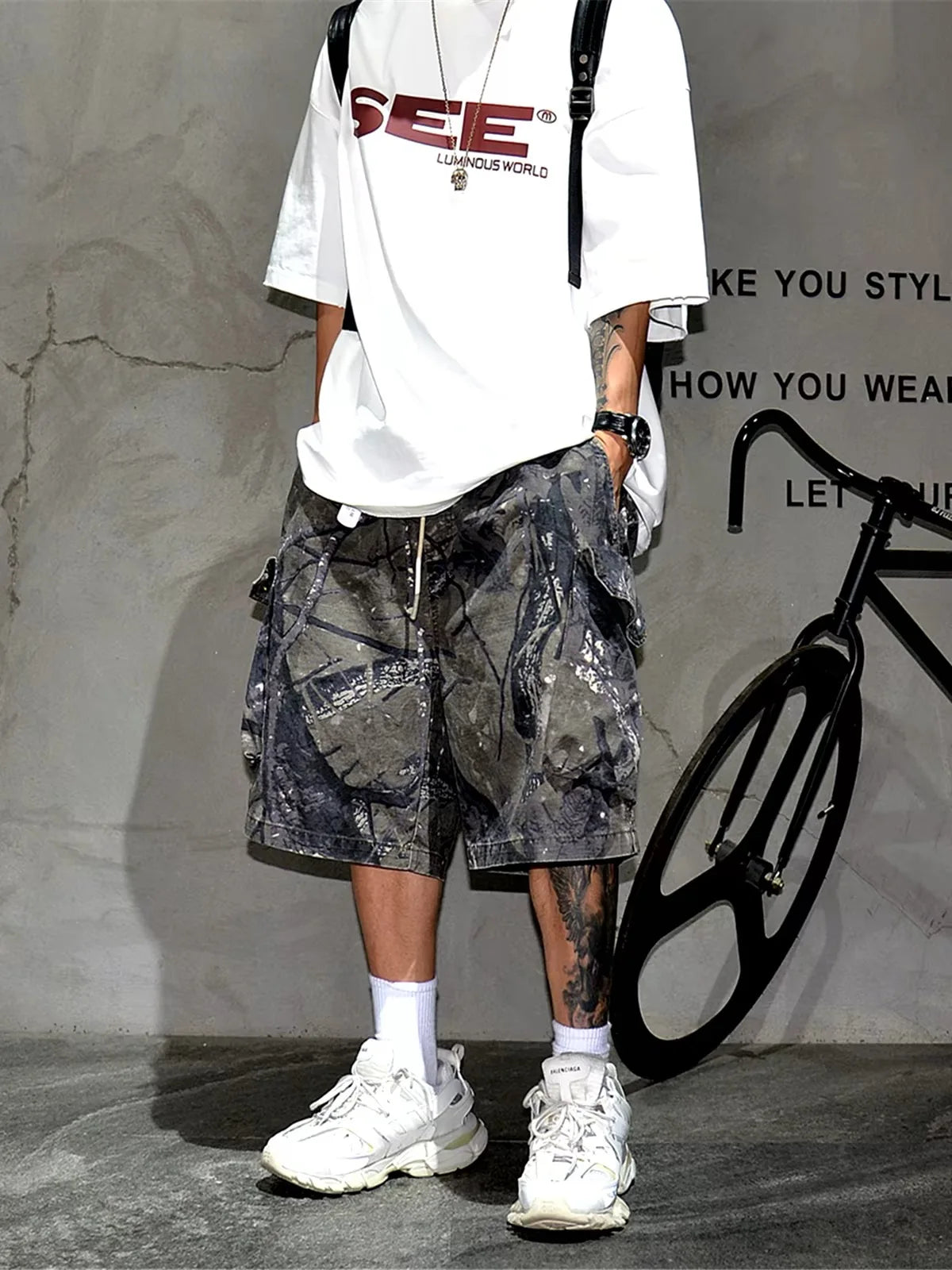 Casual Street Style Camouflage Beach Shorts Men's Loose Fit Summer Large Size Five-Quarter Pants Trendy Workwear Shorts