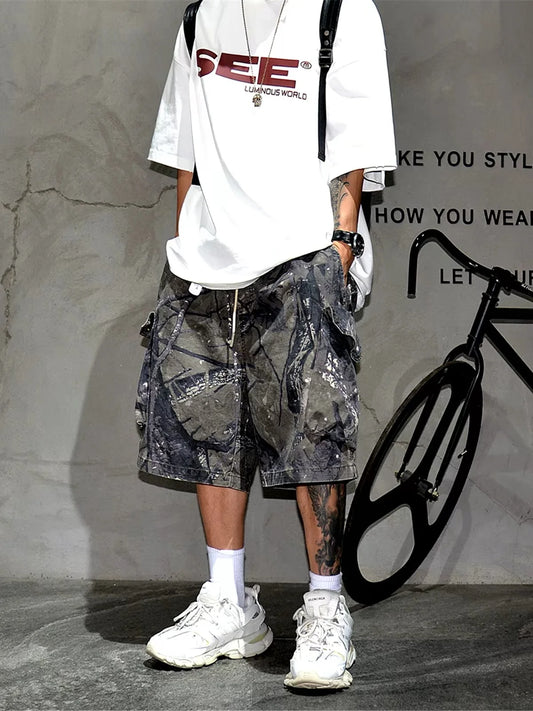 Casual Street Style Camouflage Beach Shorts Men's Loose Fit Summer Large Size Five-Quarter Pants Trendy Workwear Shorts