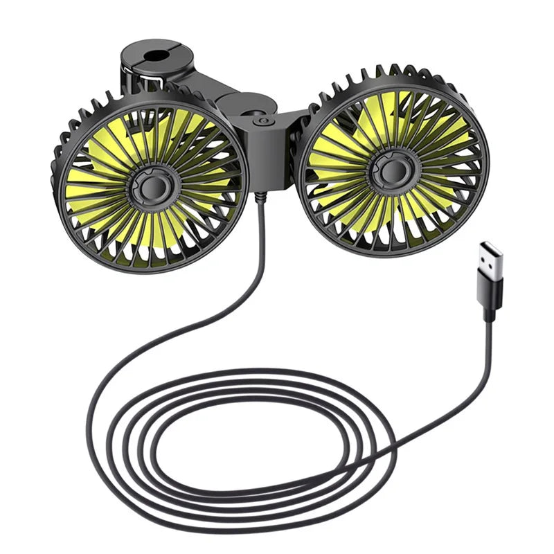 New Clip-On Dual-Head Rear Car Fan, Multifunctional Backseat Vehicle Fan
