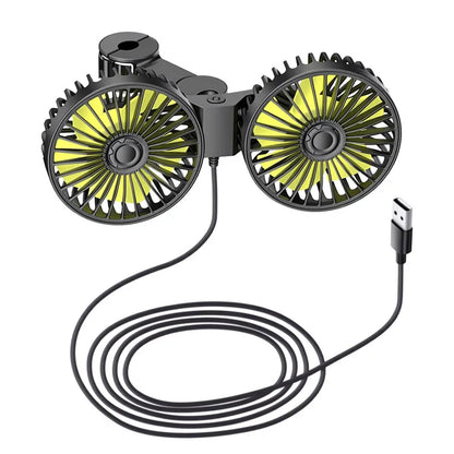 New Clip-On Dual-Head Rear Car Fan, Multifunctional Backseat Vehicle Fan