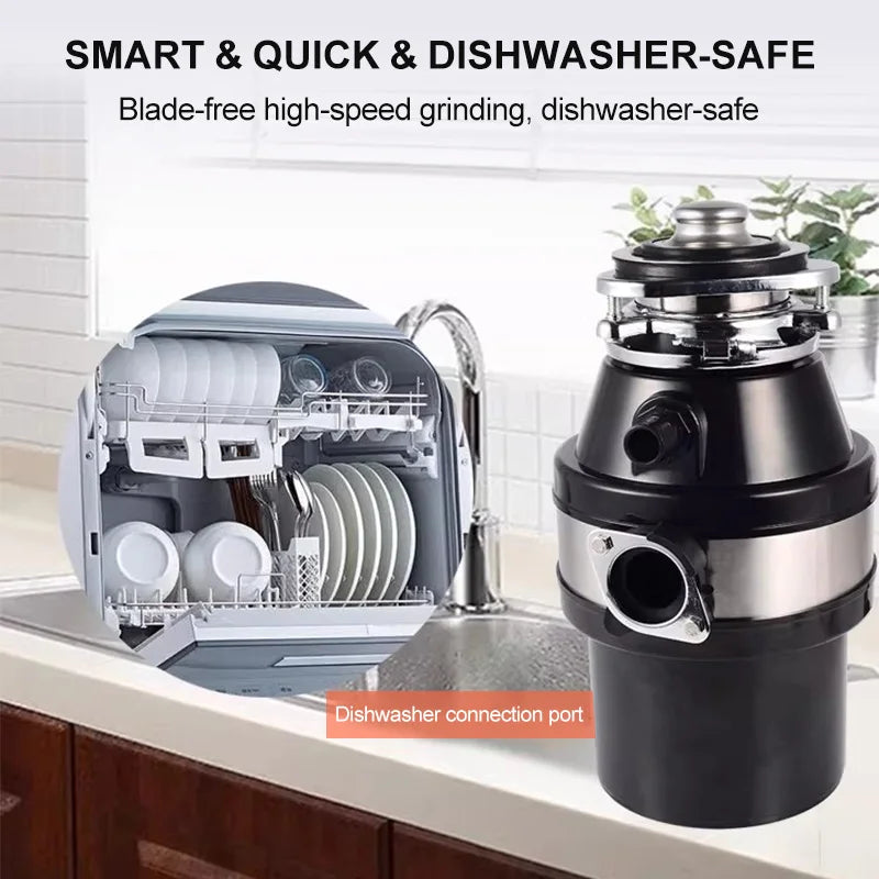 Home Kitchen Garbage Disposer High Speed Grinding With Dishwasher Stainless Steel Body For Bones Fruit Peels Coffee Grounds