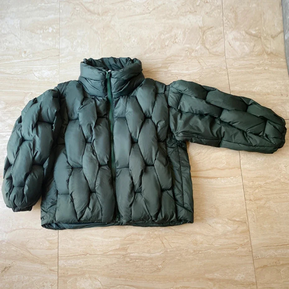 Winter Parkas Padded Jacket Men Fashion Luxury Designer Square Weave High Collar Warm Coat Man Black Loose Puffer Bubble Jacket