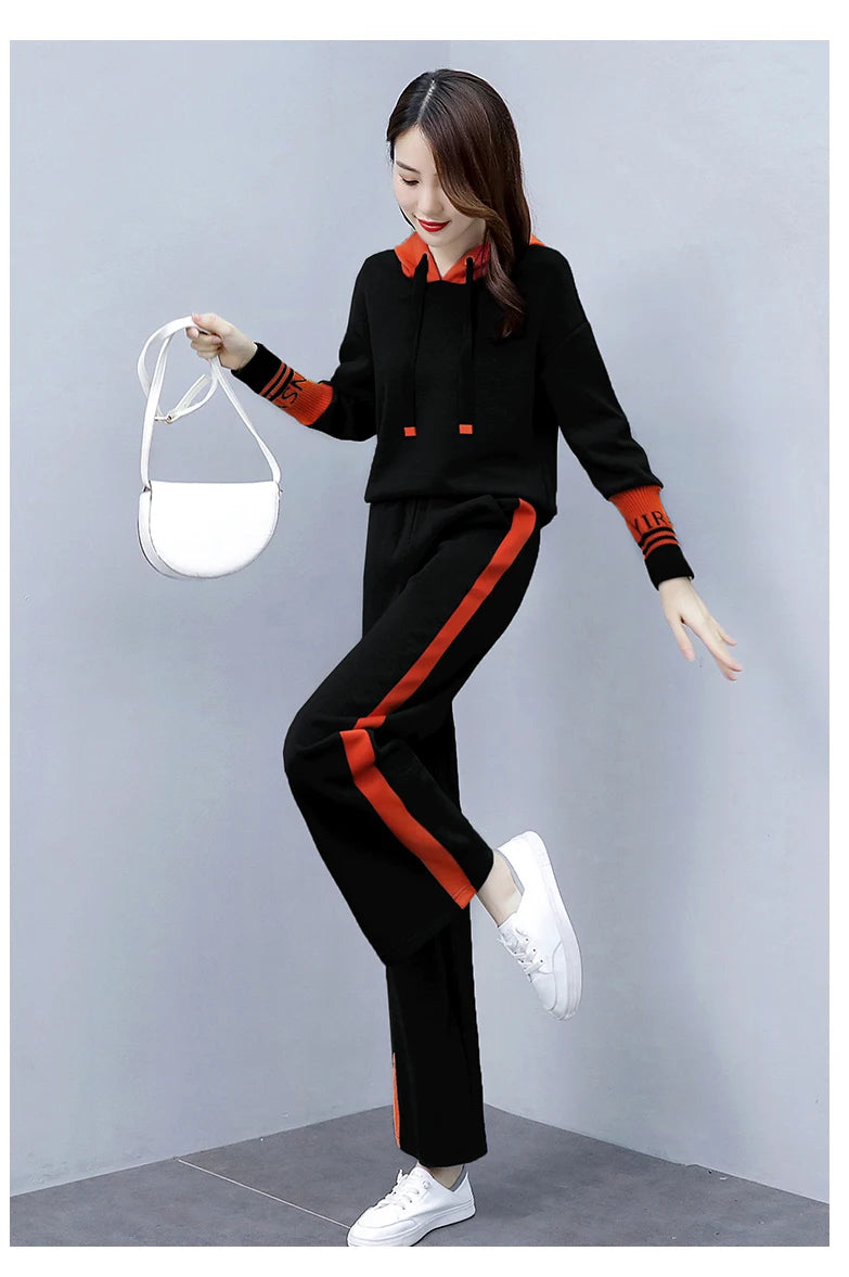 Fashionable Casual Sportswear Set Women's Hoodie And Wide Leg Pants Slimming Two Piece Suit Spring Autumn New Arrival