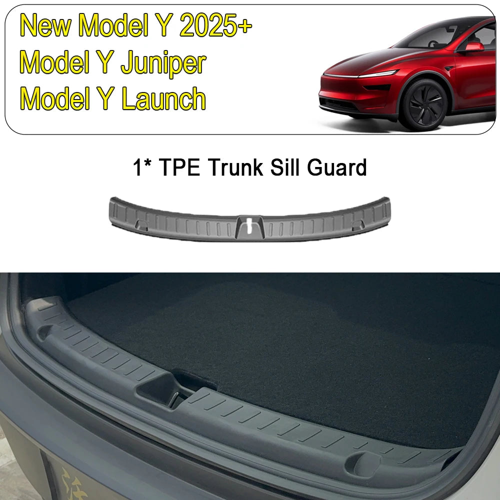 For Tesla Model Y Juniper 2025 2026 Trunk Threshold Strip TPE Mats Sill Guard Rear Cargo Kick Pad Protector Interior Accessories