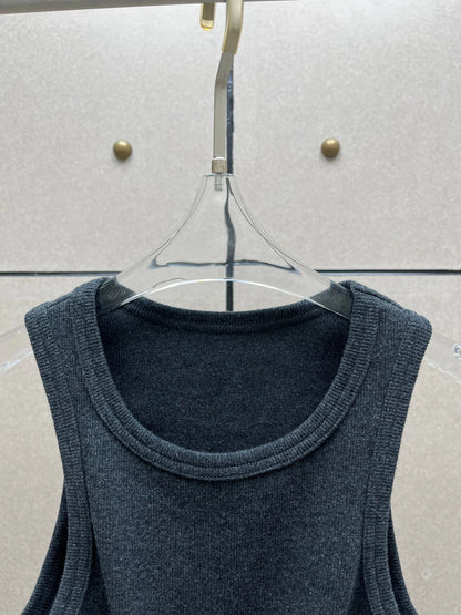 Y2K knot-twist sleeveless vest dark grey simple pleated slim fit women's top 2025 summer new model
