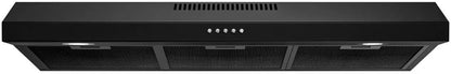 Black Under Cabinet Range Hood 36 Inch, Ducted/Ductless Convertible Kitchen Hood with 3 Speed Exhaust Fan, 300 CFM, LED