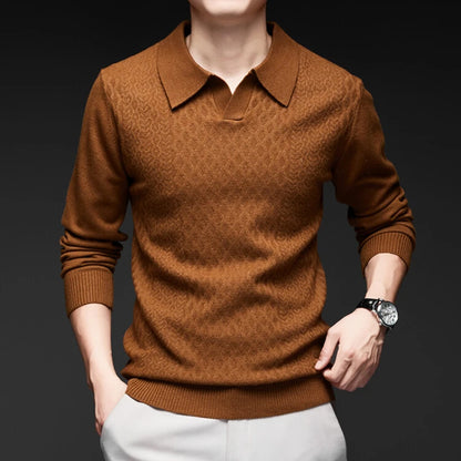 High-quality Men's Business Casual Solid Color V-neck Long Sleeve Warm Sweater, 2024 Daily Versatile POLO Shirt.M-4XL