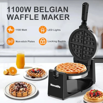 Waffle Maker Rotating Belgian Waffle Maker 180° Flip Waffle Iron Non-Stick Plate Adjustable Browning Control Foldable Cool Touc