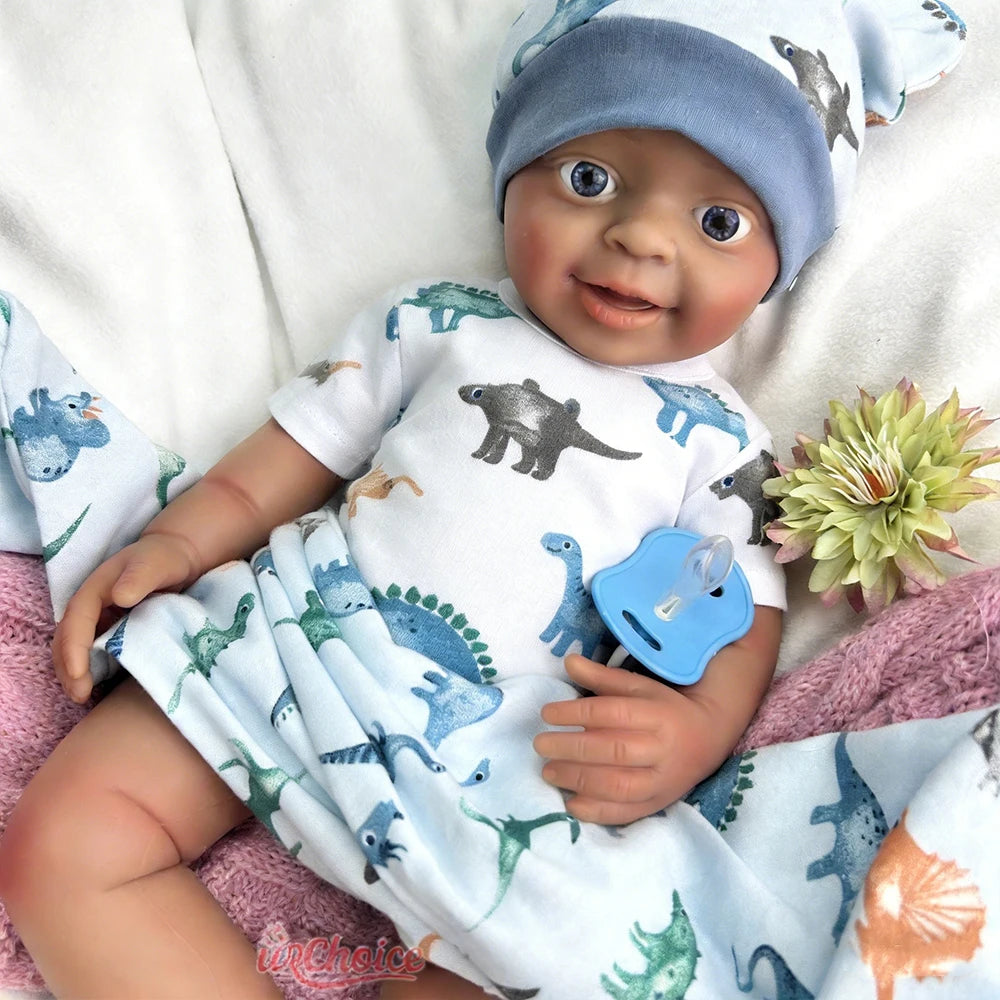 18Inch Dark Skin Full Body Silicone Reborn Baby Realistic Newborn Boy Weighted Lifelike Doll Anatomically Correct for Kids Toy