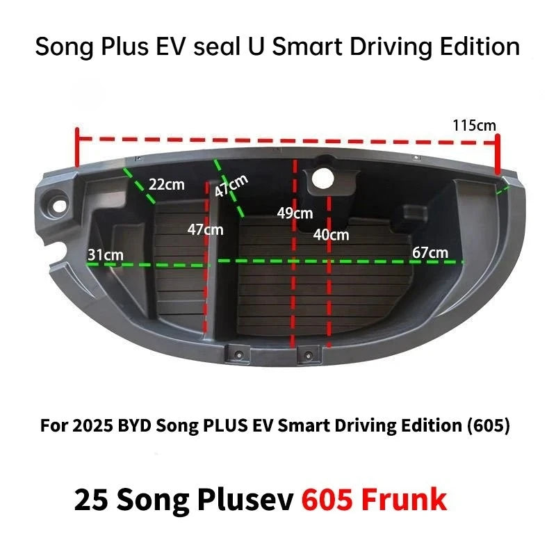 Front Trunk Storage Box For BYD Song Plus EV Seal U 2023-2025 Car Interior Storage Rear Trunk Storage Boxes Body Kit Accessories