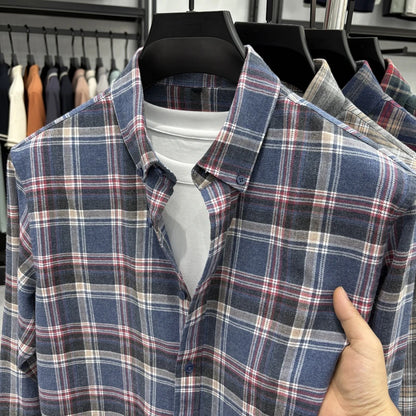 Cotton Plaid Shirt Men's Long Sleeved Spring New Loose Casual Jacket, Brushed and Iron Free Shirt Men's Clothing