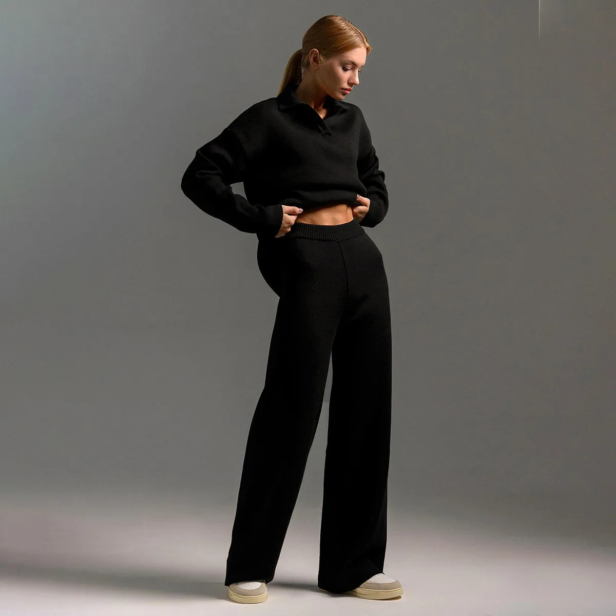 Casual Knitted  Ne Sweater Set Wide Leg Pants Faion Ensemble for Women in Their Late 20s And Early 30s Winter 2024