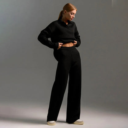 Casual Knitted  Ne Sweater Set Wide Leg Pants Faion Ensemble for Women in Their Late 20s And Early 30s Winter 2024
