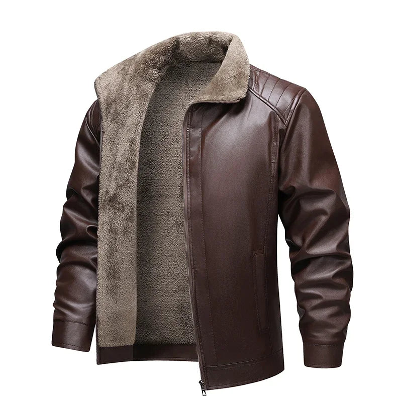 Men Leather Jacket Winter Fleece Lined Biker Jackets Fashion Motorcycle Jacket Faux Leather Coat Outwear Casual Streetwear
