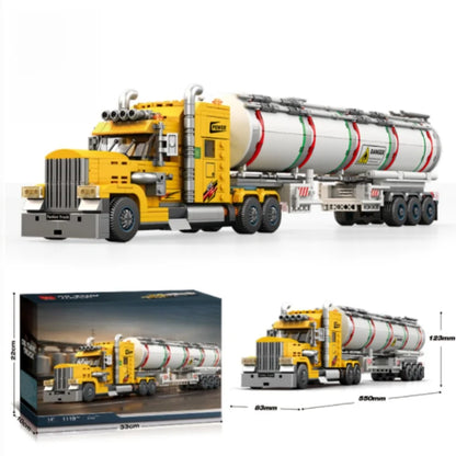 New heavy-duty truck building block sets in various styles, including containers, tank trucks, cranes, and RV vehicle constructi